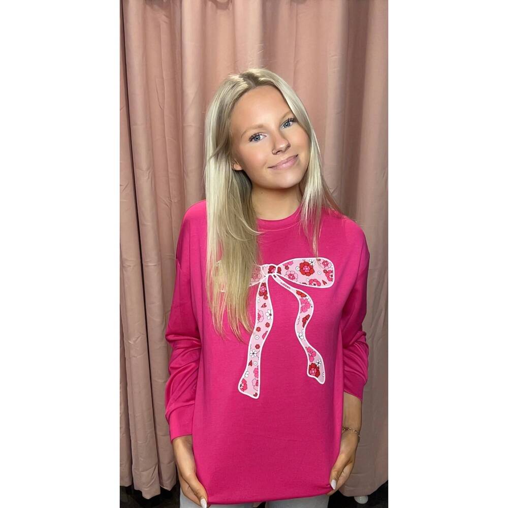 NEW JESS LEA bow in bloom luxe pullover in pink